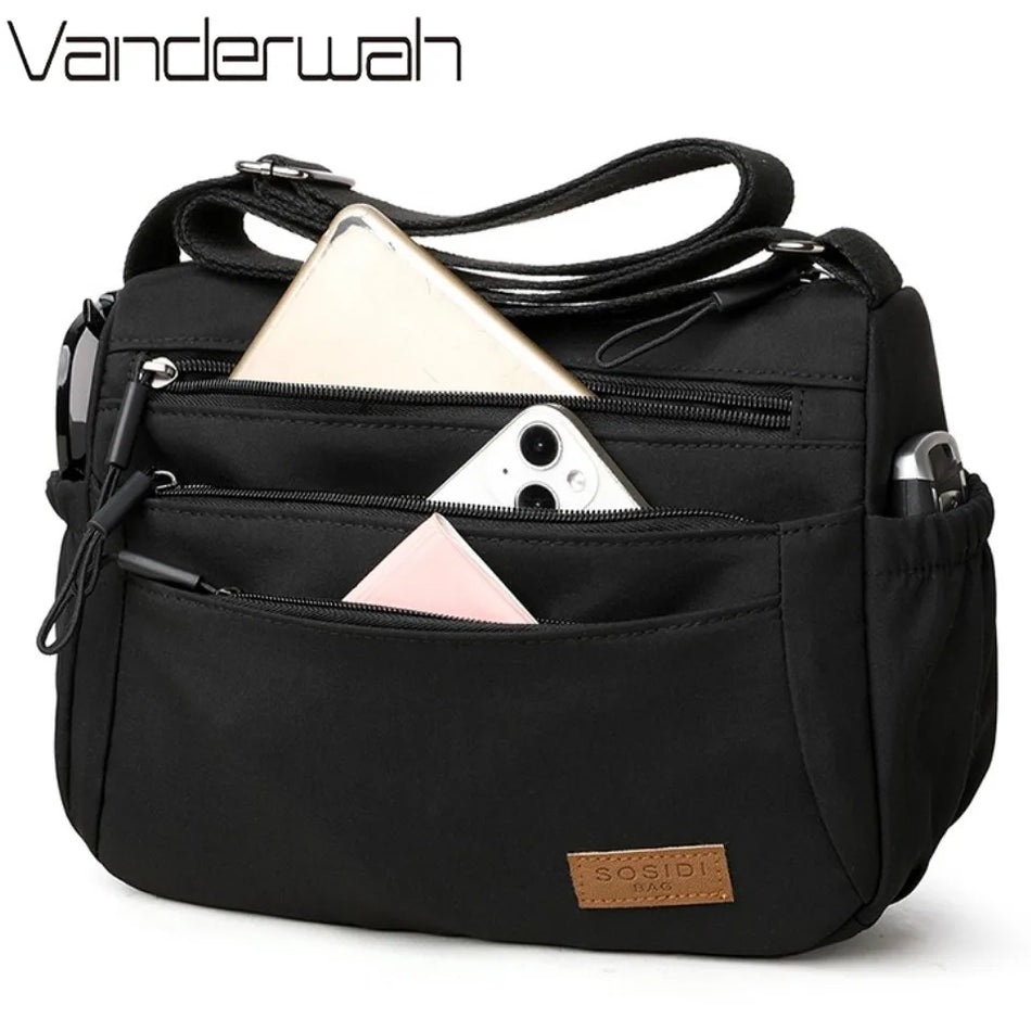 Geantă de umăr din nailon pentru femei cu multiple buzunare, poșetă crossbody messenger, geantă de mână de lux designer