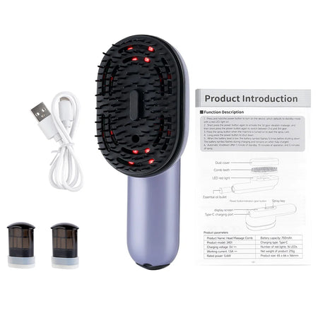 Hair Care Massage Comb &ndash; Vibration Scalp Massager with Spray Applicator PURPLE