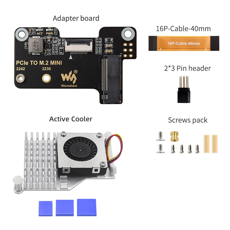PCIe To M.2 Mini Adapter &ndash; High-Speed NVMe Support for Raspberry Pi 5 With Cooler