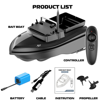 V050 Remote Control Fishing Bait Boat with Dual Motor and Fish Finder Black 18000mAh