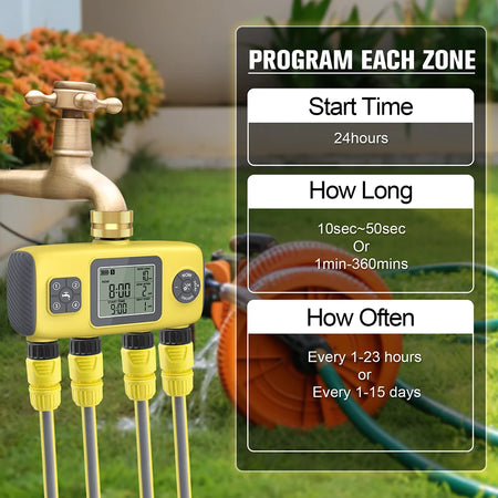 4-Outlet Water Timer &ndash; Rain Delay Programmable Sprinkler