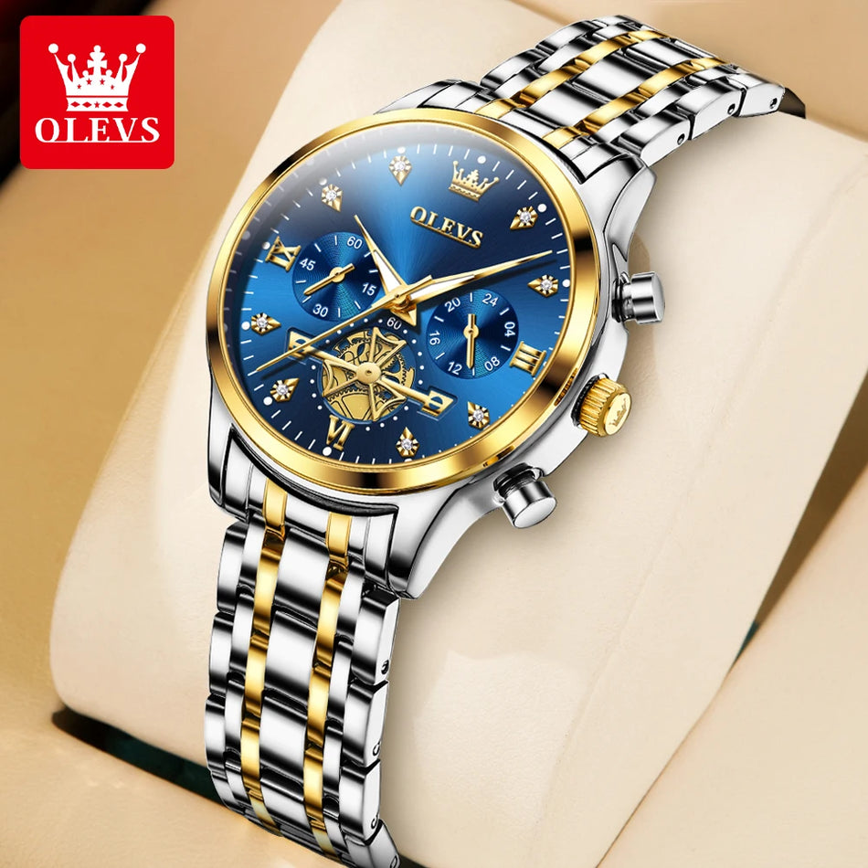 🟠 Olevs 2897 Quartz Watch для женщин дизайн маховика Алмазы Элегантные водонепроницаемые хронограф из нержавеющей стали.