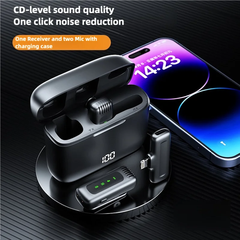 FIFAR Wireless Lavalier Microphone with Noise Reduction and Charging Box