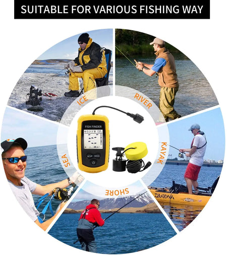 Portable Sonar Fish Finder with 100M Range and 45&deg; Coverage - Ideal for Lake &amp; Sea Fishing