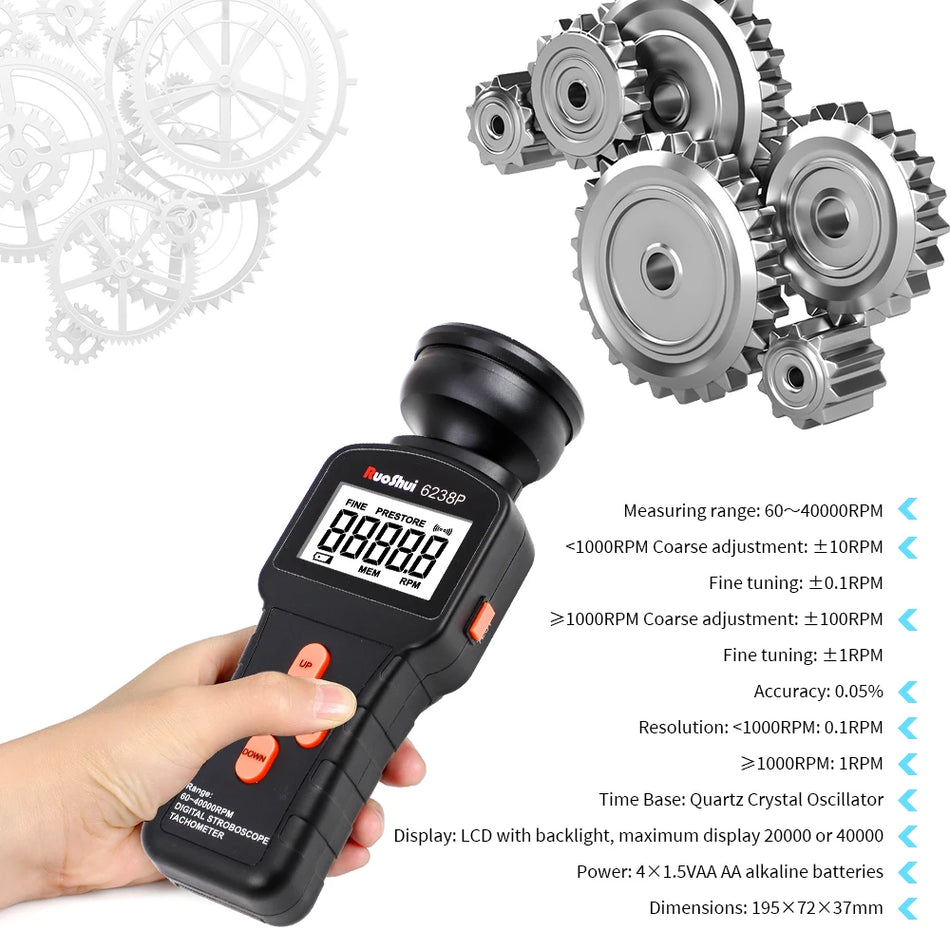 RuoShui 6238P Stroboskop Taho-metar LCD 60 do 39999 RPM