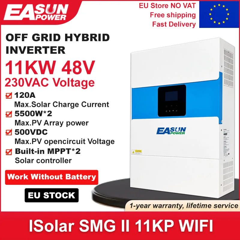 Easun 11000W 48V Υβριδικός Ανεξάρτητος Ηλιακός Αντιστροφέας με Διπλό MPPT, 230V Έξοδο, 50/60Hz