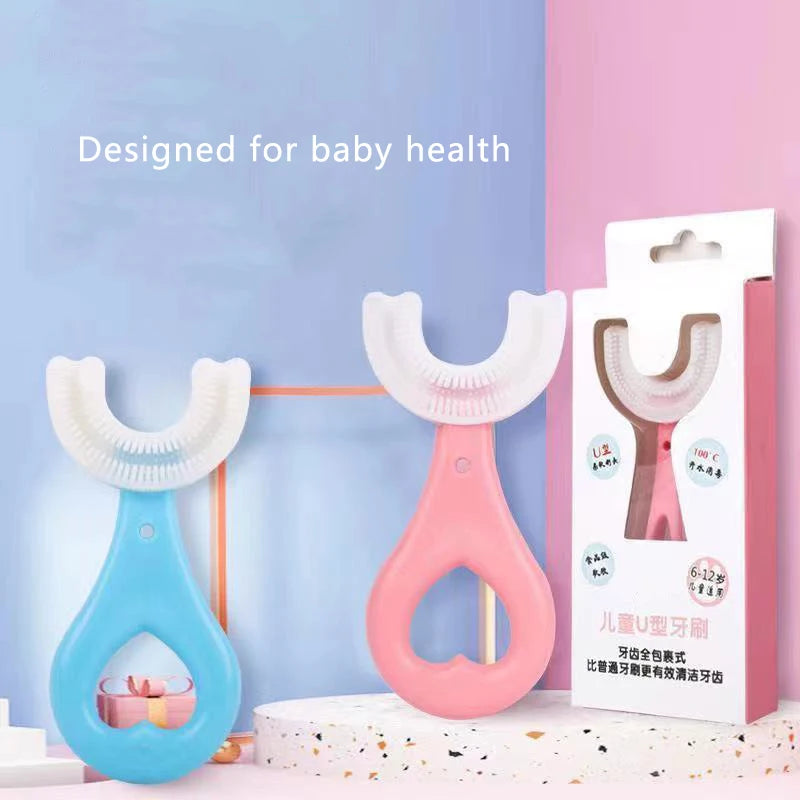 2-Pack U-Shaped Silicone Kids Toothbrushes for Gentle Oral Cleaning