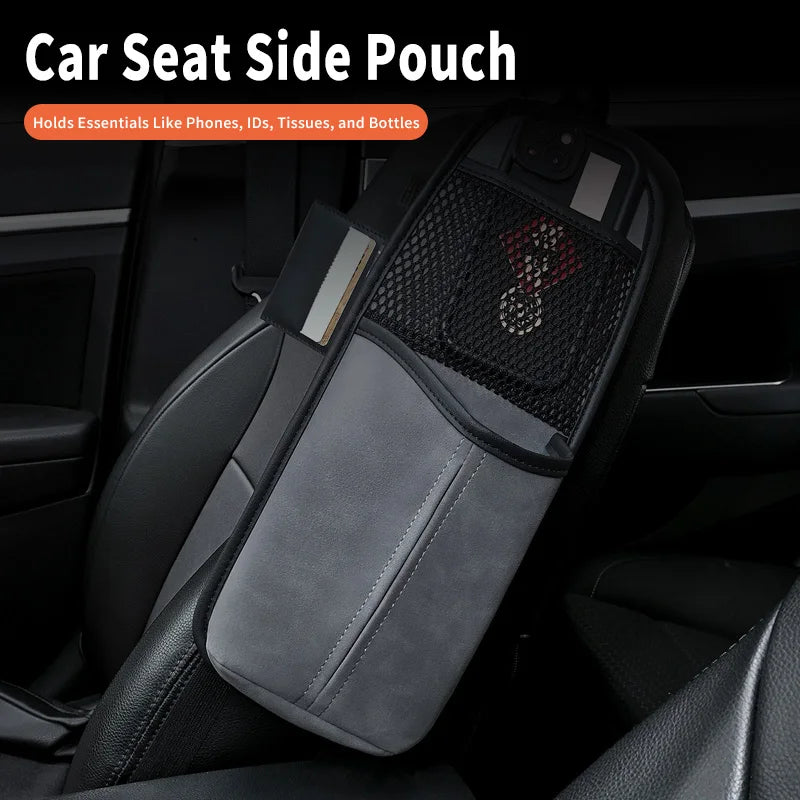 Οργανωτής Καθίσματος Αυτοκινήτου από Δέρμα PU με Θήκη για Χαρτομάντηλα, Ρυθμιζόμενη Πλευρική Τσάντα Αποθήκευσης