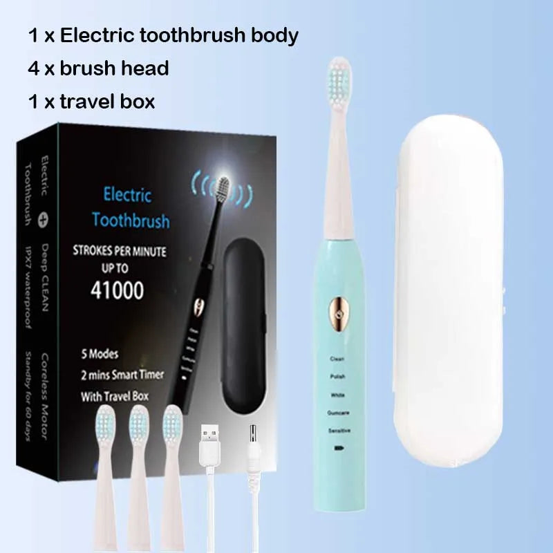 Sonic Electric Toothbrush &ndash; 5 Gear Modes for Superior Cleaning Blue 4head 1BOX