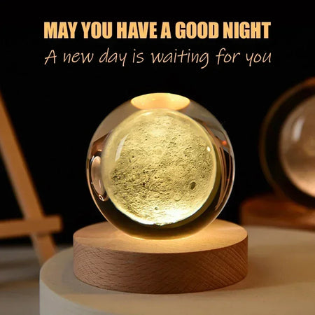 6cm 3D Crystal Ball &ndash; Wooden Base And Planet Earth Display
