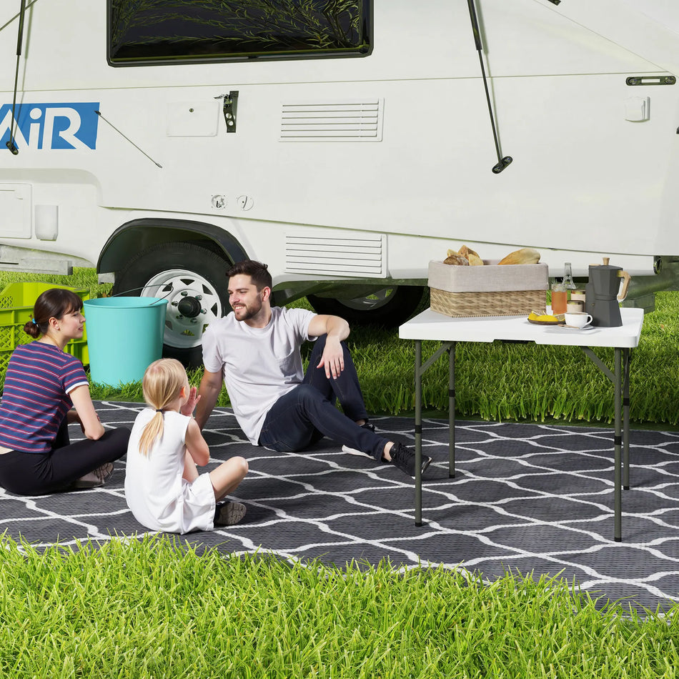 Mesa de picnic plegable ajustable en altura de plástico y metal blanca