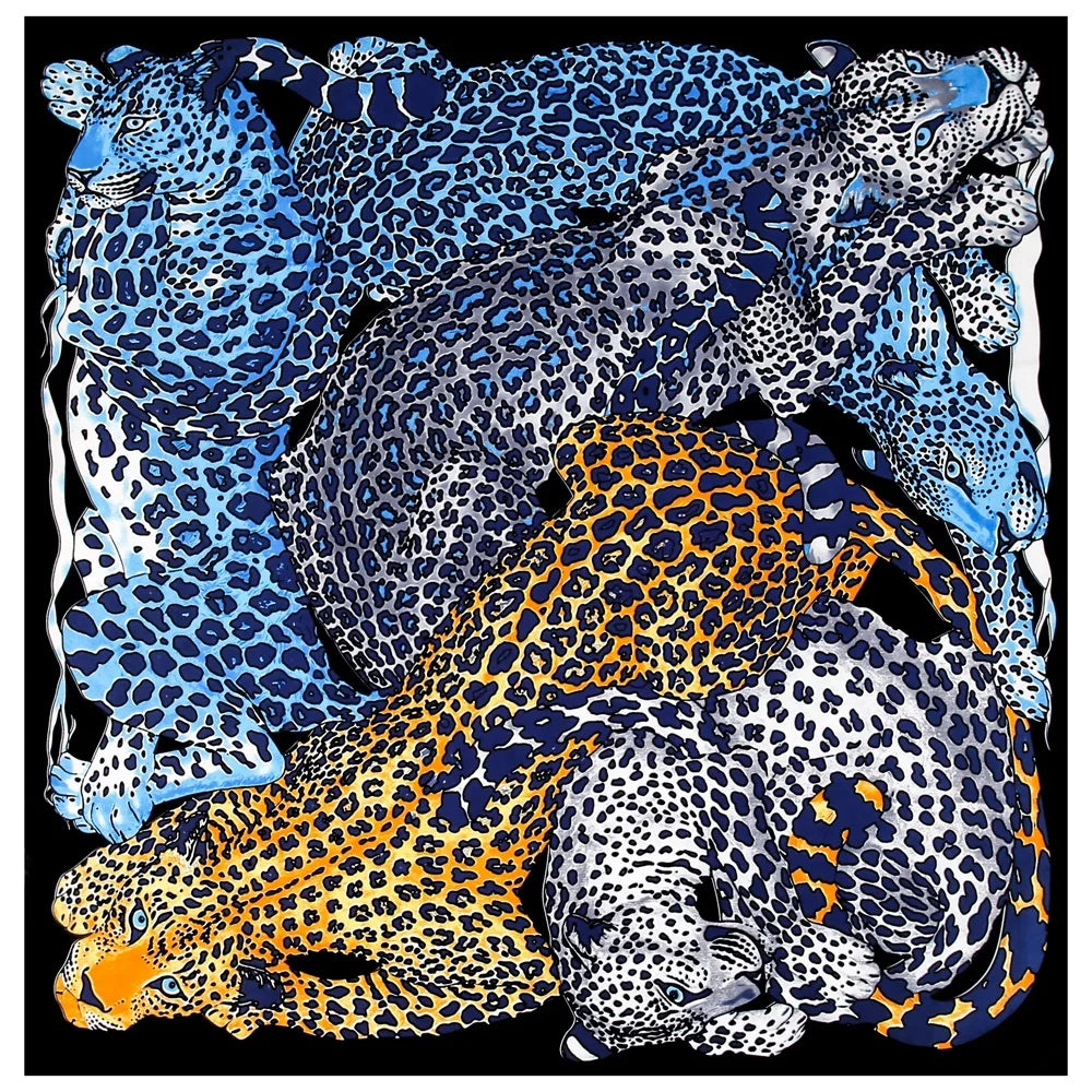 POBING Luxury Twill Silk Scarf &ndash; Elegant Animal Prints LS22017 NAVY / 130CM x 130CM / CHINA