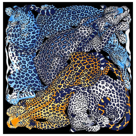POBING Luxury Twill Silk Scarf &ndash; Elegant Animal Prints LS22017 NAVY / 130CM x 130CM / CHINA