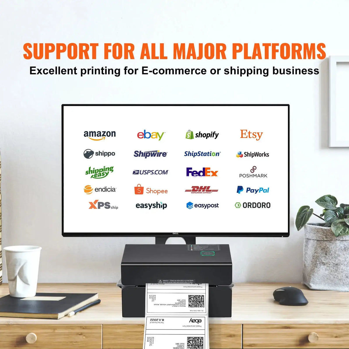 Thermal Label Printer 300DPI Bluetooth &amp; Automatic Label Recognition for 4x6 Mailing Packages USB Barcode Sticker Make