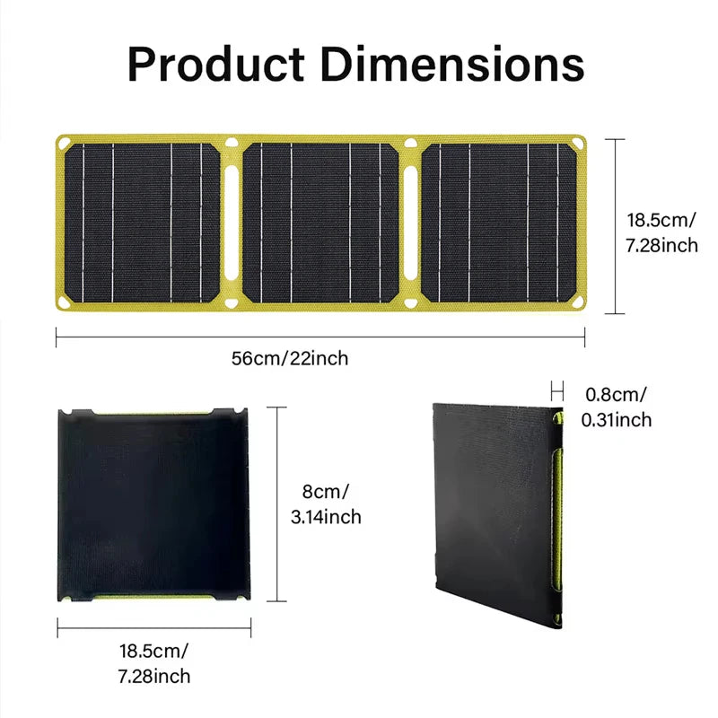 Outdoor Portable Solar Panel 5V 9V 12V - PD USB Charging 3 fold yellow
