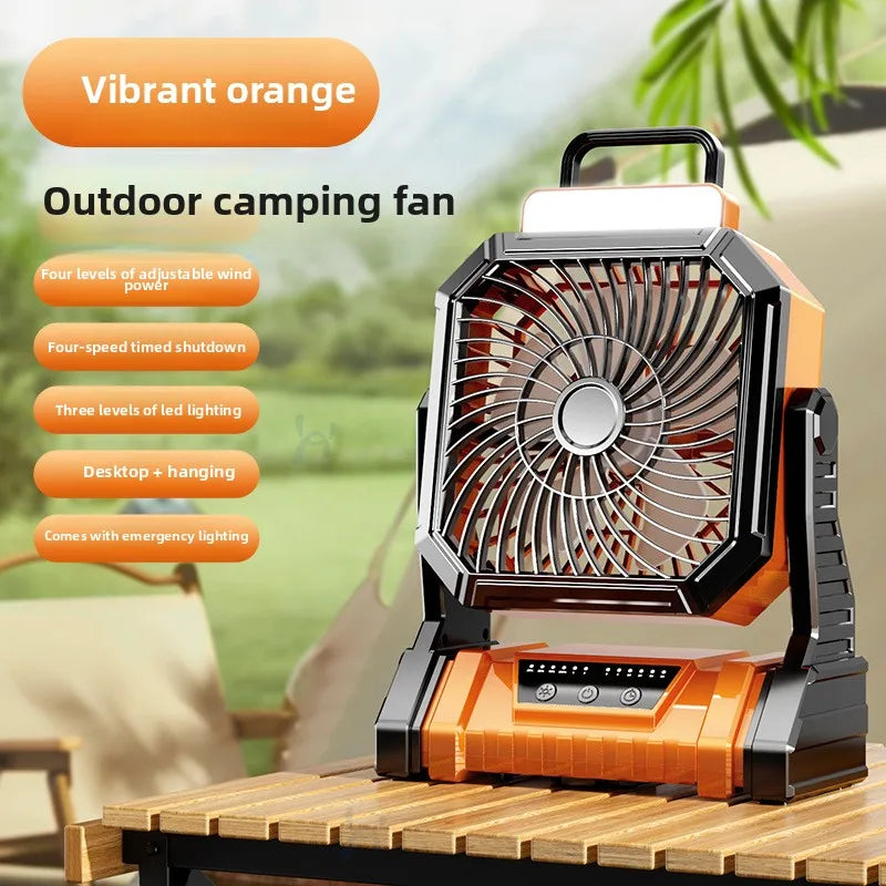 Camping Portable Fan With LED Light, Rechargeable Battery, Outdoor Tent Fan