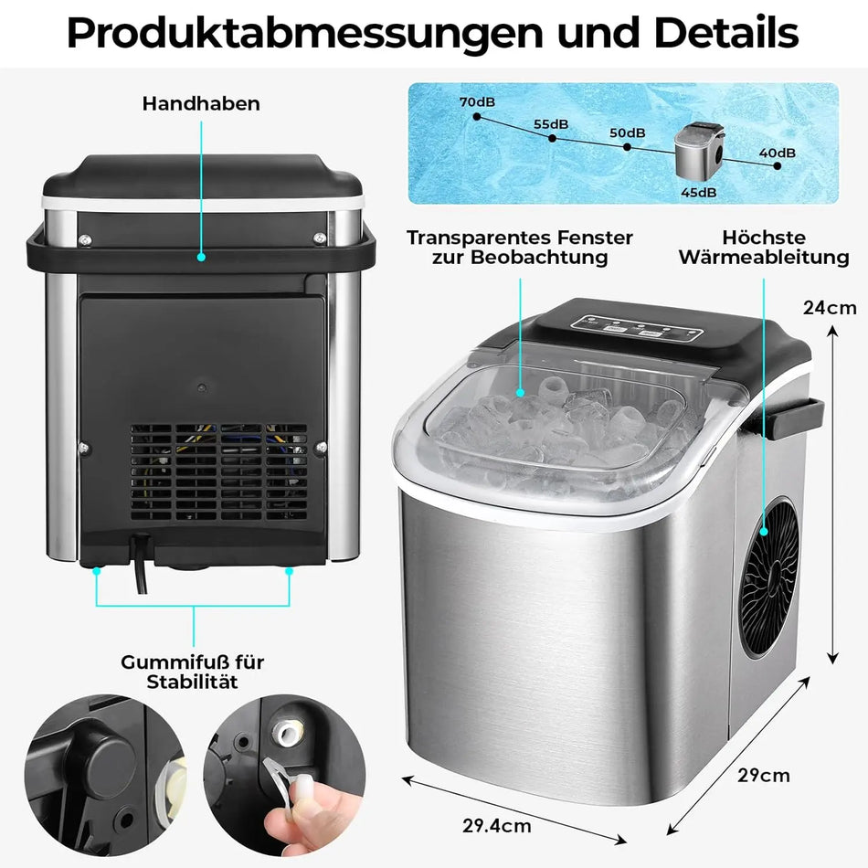 Fabricador de Hielo de Encimera 1.2L Autolimpiante Rápido Hielo 9 Cubos