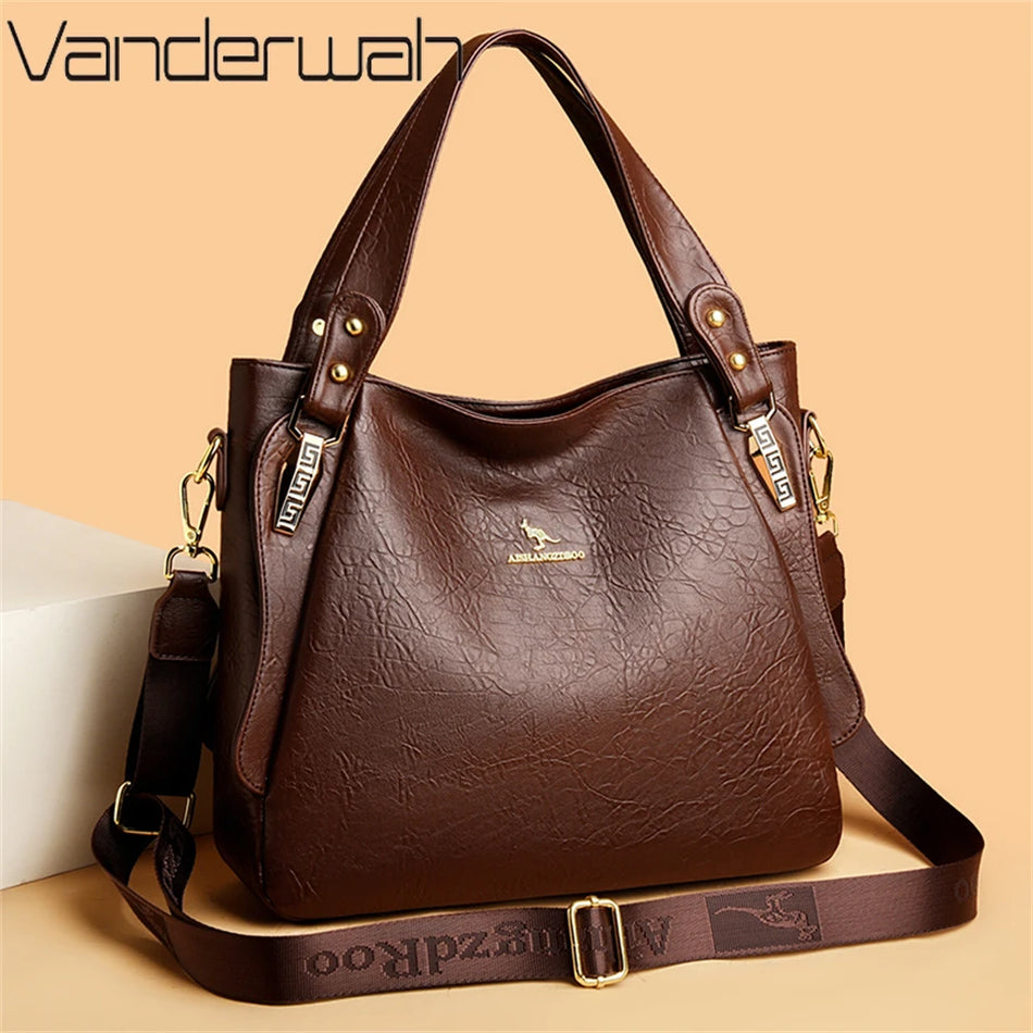 Genuine Soft Leather Top-Handle Bag for Women, Large Capacity Shoulder Crossbody Tote Messenger Bag