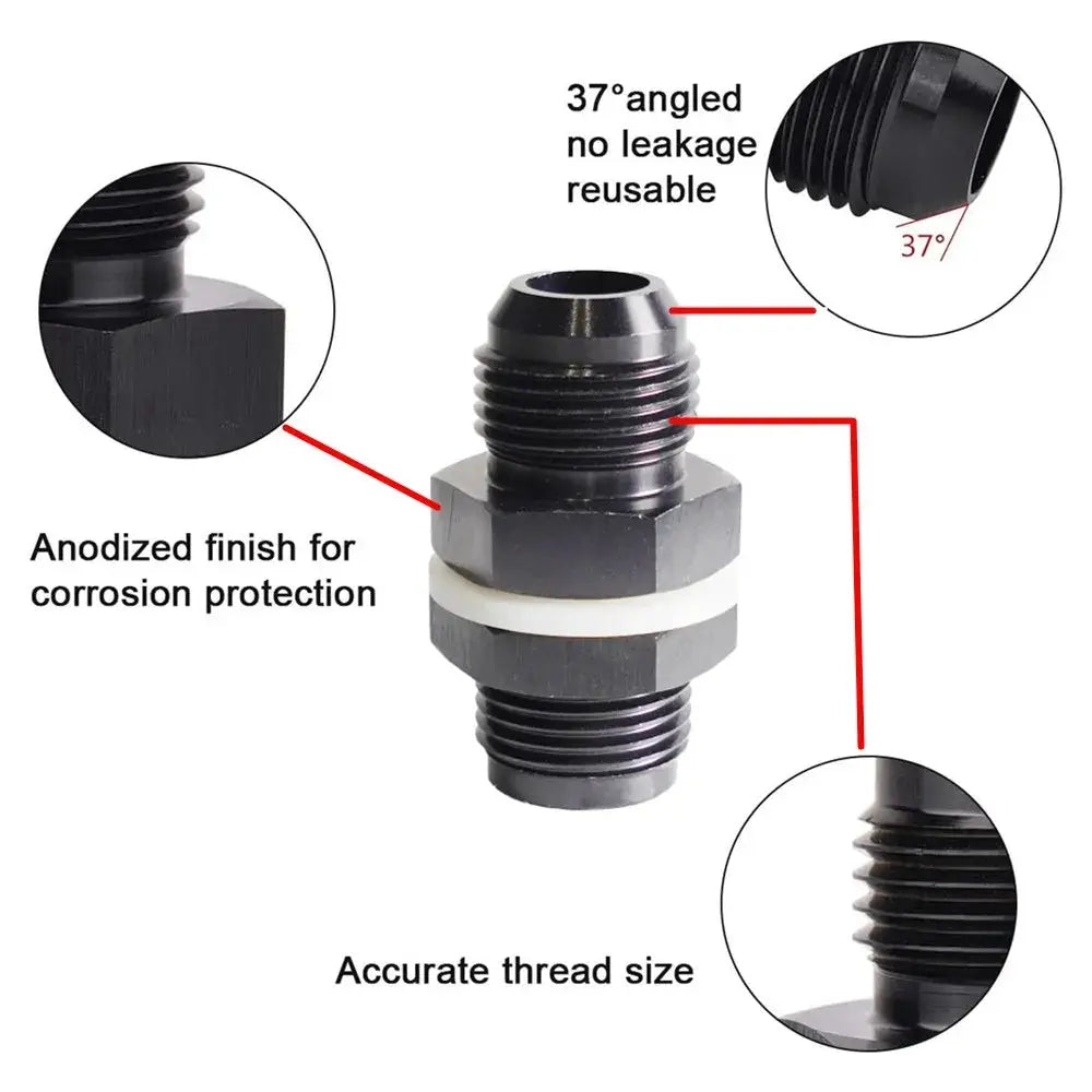 Male AN6 AN8 AN10 AN12 Flare Fuel Cell Tank Adapter Bulkhead Fitting Straight with Washer Black Aluminum Straight by InterCyprus Trading Ltd