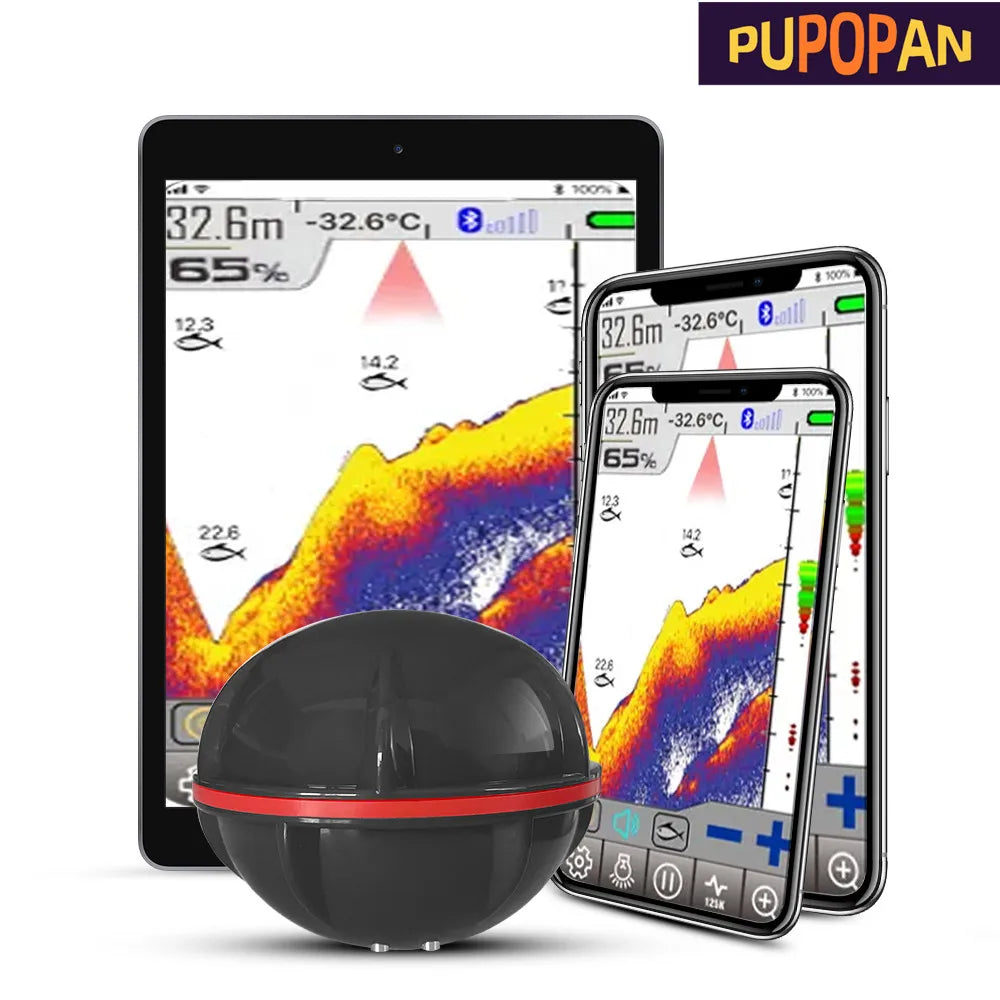 PuPoPan Wireless Bluetooth Smart Sonar Fish Finder - Portable Outdoor Fishing Gear for IOS &amp; Android