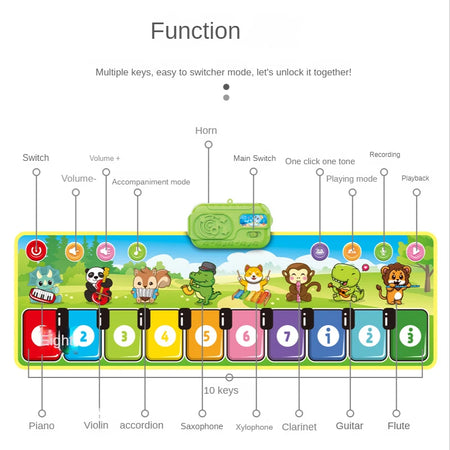 Musical Piano Mat 110x36cm &ndash; Educational Toddler Keyboard with 8 Instrument Sounds