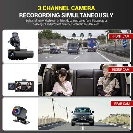 3 Channel Dash Cam &ndash; 2K Front and Rear Dual Lens with GPS WiFi and Night Vision