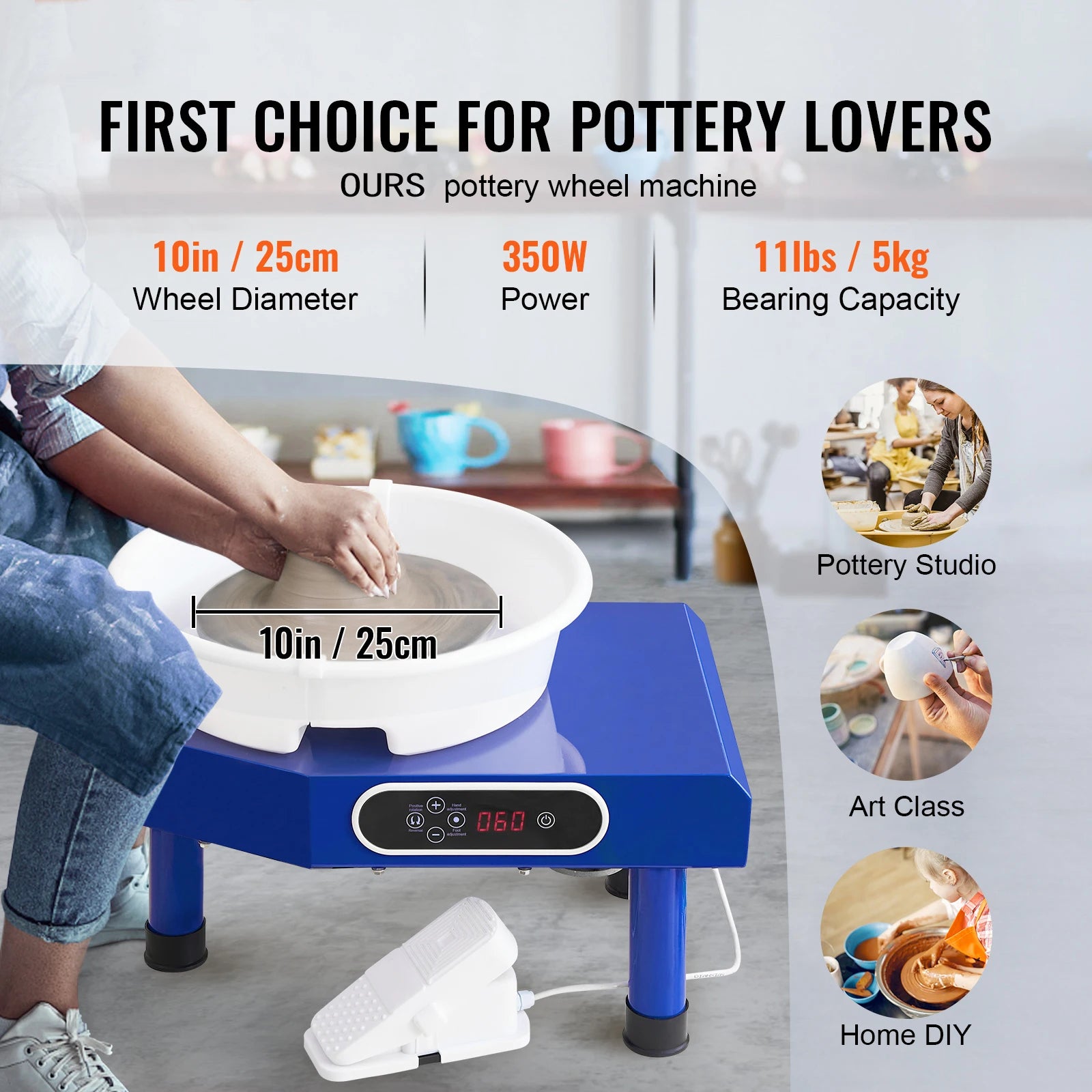 SucceBuy 10in Pottery Wheel &ndash; Adjustable 60-300 RPM