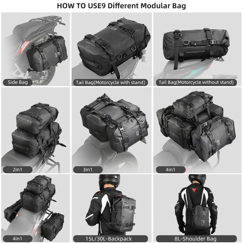 Rhinowalk Motorcycle Back Seat Bag 100% Waterproof Dry Cycling Backpack Tail Bag 8L/15L/30L For Long Distance Saddle Pack 1 PC by InterCyprus Trading Ltd