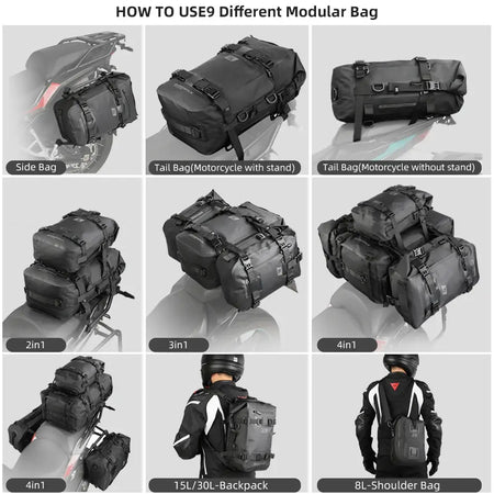 Rhinowalk Motorcycle Back Seat Bag 100% Waterproof Dry Tail Bag Cycling Backpack 8L/15L/30L For Long Distance Saddle Pack 1 PC by InterCyprus Trading Ltd