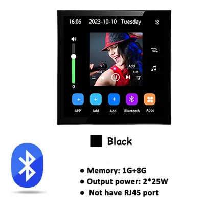Smart Home Bluetooth Touch Wall Amplifier with Android 10 and Mini Screen 2-Black