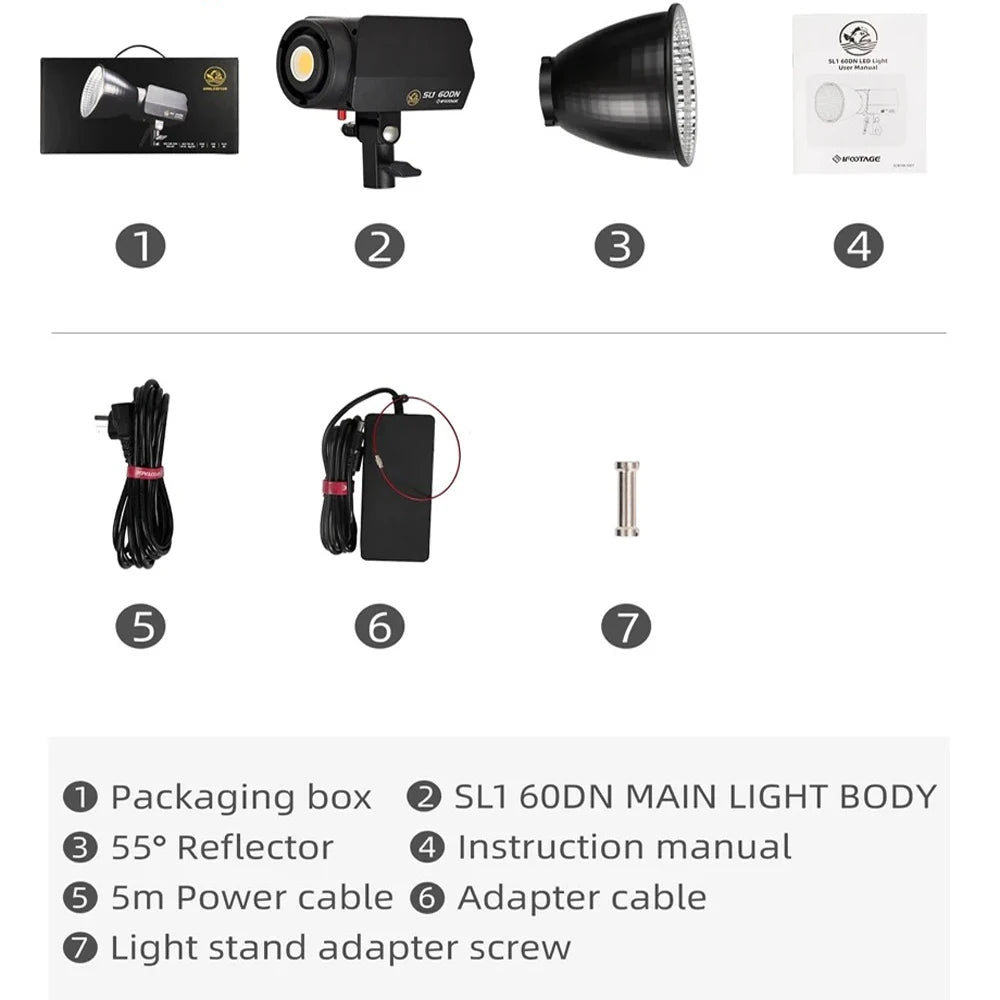 IFOOTAGE COB Video Light SL1 60DN &ndash; Ultra Bright 12200 LM SL1 60DN Standard / UK