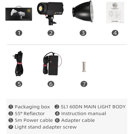 IFOOTAGE COB Video Light SL1 60DN &ndash; Ultra Bright 12200 LM SL1 60DN Standard / UK