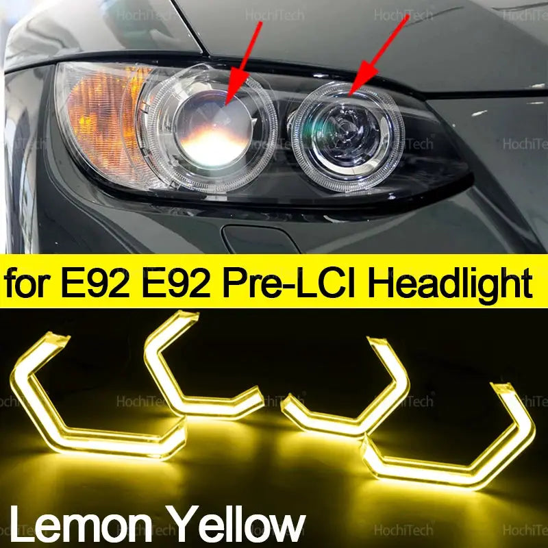 For BMW E92 E93 Coupe Cabriolet M3 Pre LCI and LCI Retrofit DTM M4 Style Lemon Yellow White Headlamp CSL Style Angel Eyes Kit by InterCyprus Trading Ltd