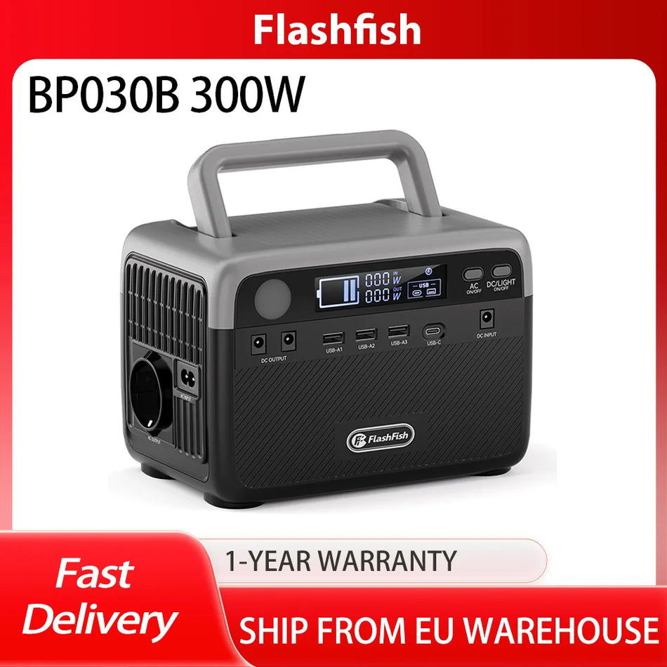 Портативная электростанция FlashFish BP030B 300W с аккумулятором LiFePO4 230Wh, пиковая мощность 600W, сквозная зарядка для кемпинга