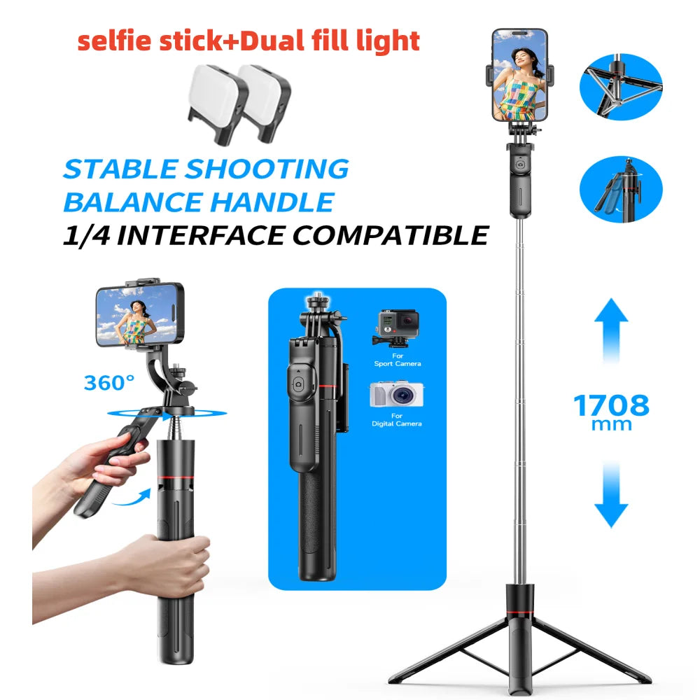 MEUYAG Monopod Remote Shutter with Fill Light &amp; Bluetooth Selfie Stick for Smartphones Option 2