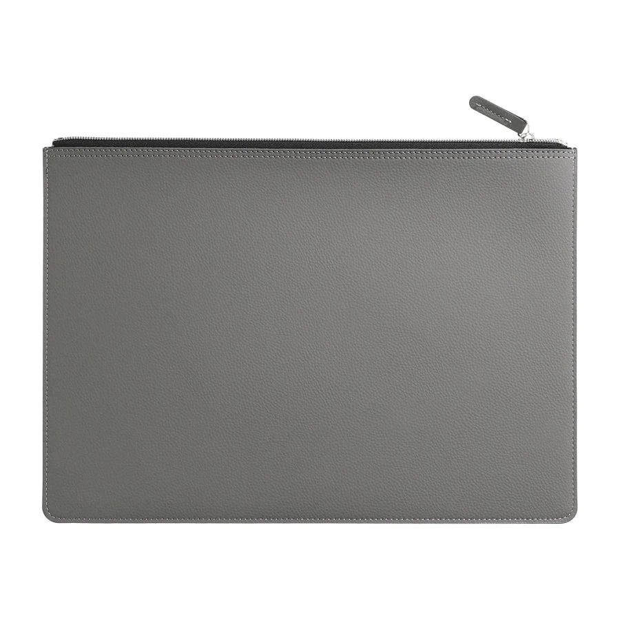 Premium Leather A4 Document Organizer &amp; Business Portfolio with Zipper grey