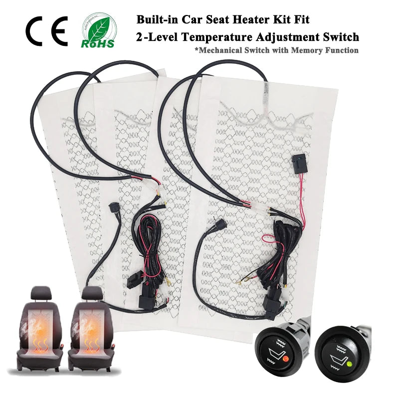 Built-In Car Seat Heater for 2 Seats, 12V Carbon Fiber Heating Pad
