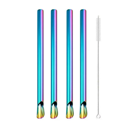 Straw Spoon Set &ndash; Reusable Stainless Steel for Smoothies and Milkshakes 4Pcs Rainbow