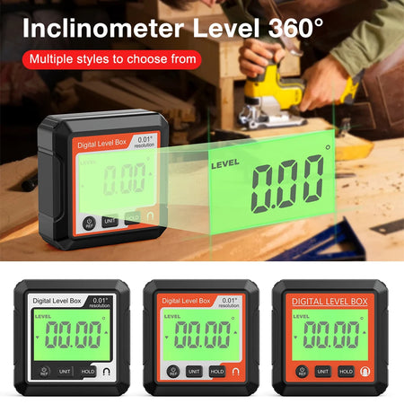 Magnetic Digital Level Inclinometer - Backlit LCD Display