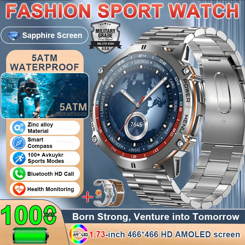 New 1000MAH Super Endurance Smart Watch &ndash; AMOLED Display Silver Steel 2 / GPS SmartWatch