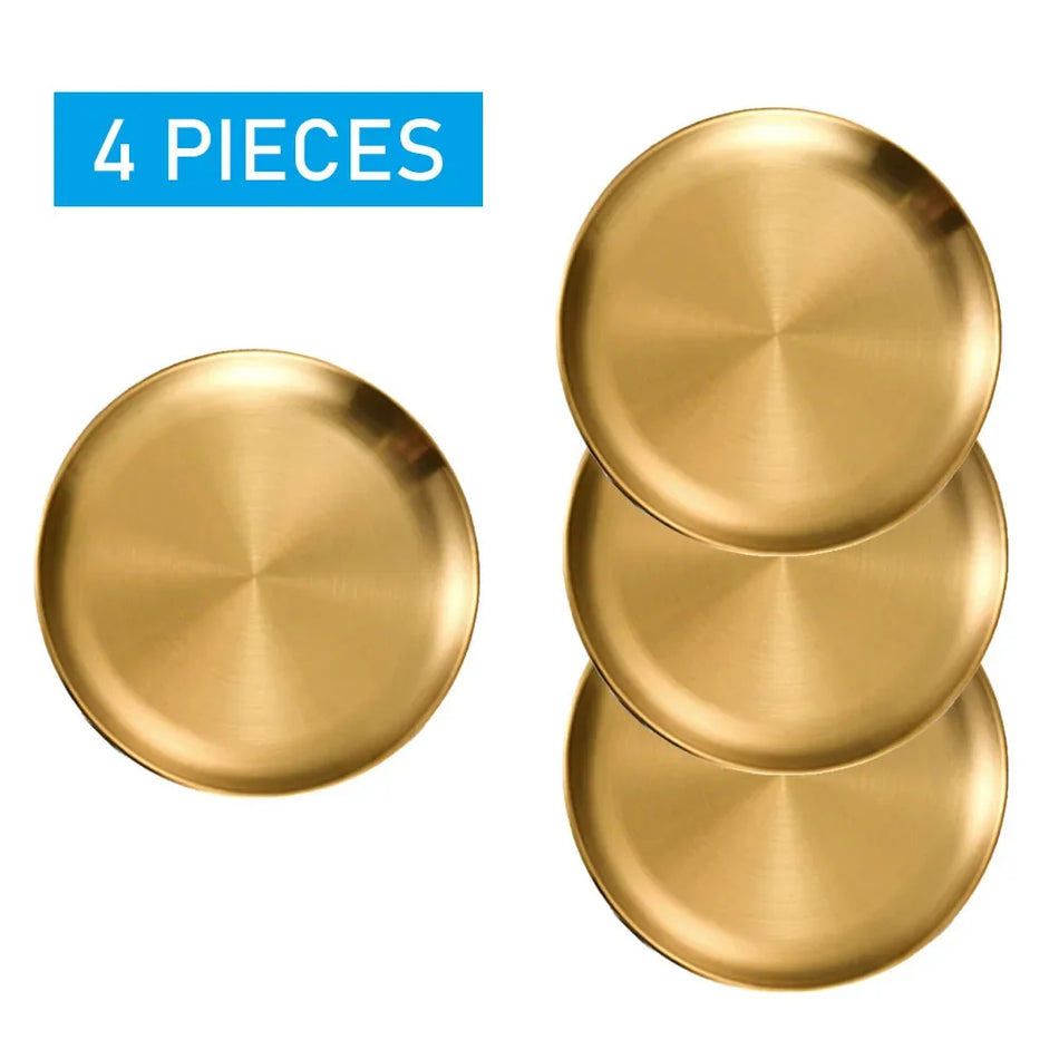 4Pcs Stainless Steel Round Plates &ndash; Rust-Proof Camping and BBQ Dishes 4 Pcs / 20cm