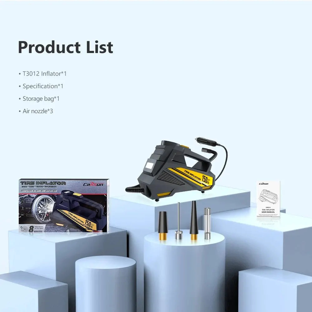 Corded Portable Car Air Pump 12V 150PSI Electric Tire Inflator with LED Light