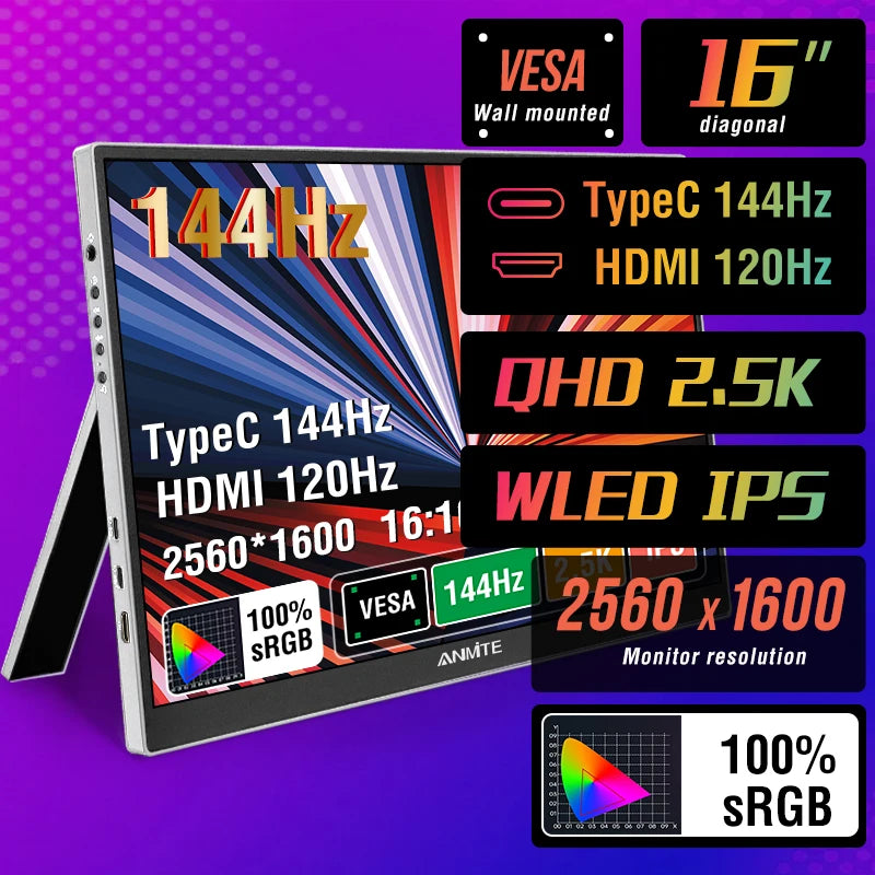 16-palčni 2,5K prenosni igralni monitor z zvočniki in HDR10