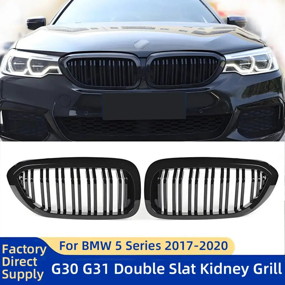 Car Front Bumper Double Slat Kidney Grill Glossy Black ABS Carbon Grille For BMW 5 Series G30 G31 520i 530i 540i M5 2017-2020 by InterCyprus Trading Ltd