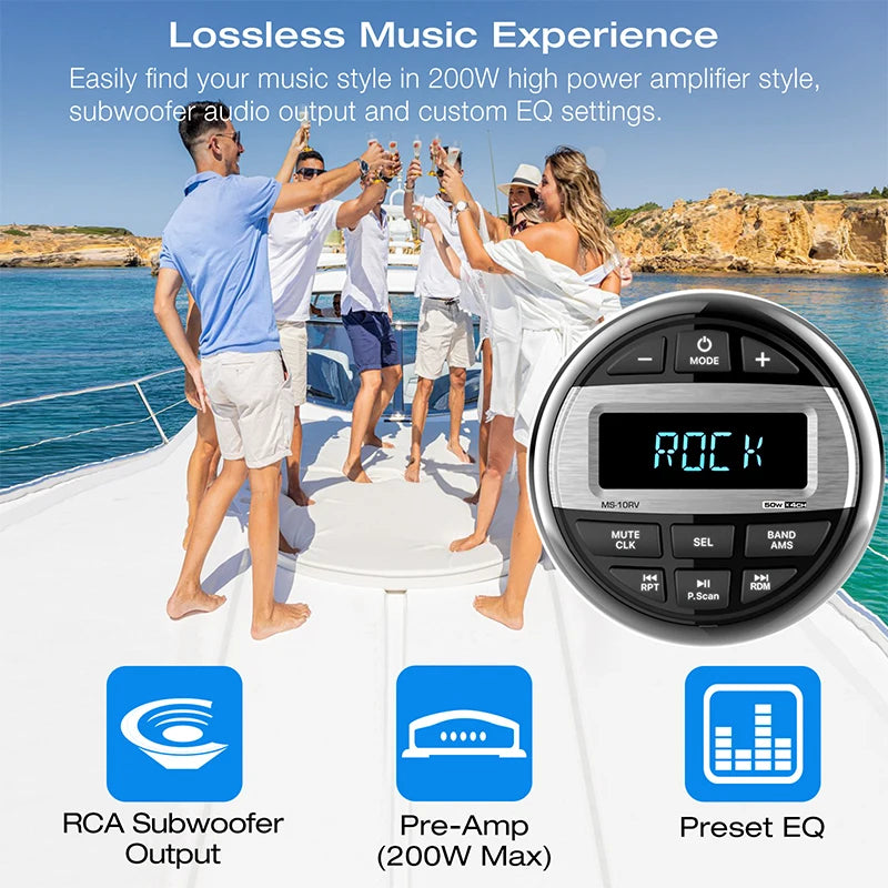Boat Radio MP3 Media Player - Waterproof Bluetooth Stereo