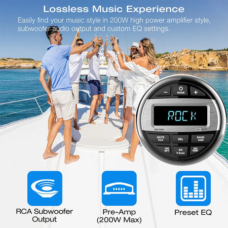 Boat Radio MP3 Media Player - Waterproof Bluetooth Stereo