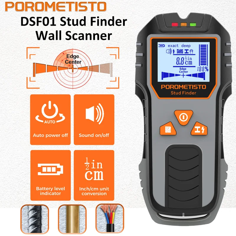 Rilevatore di parete 6-in-1 e cercatore di travi con schermo LCD per legno, metallo, fili