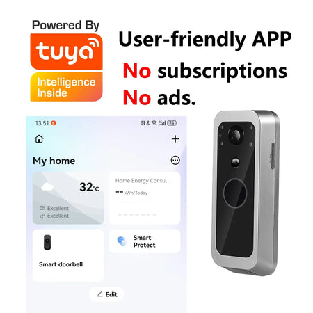 Tuya Wireless Doorbell Outdoor 5 Inch Screen &ndash; PIR Motion