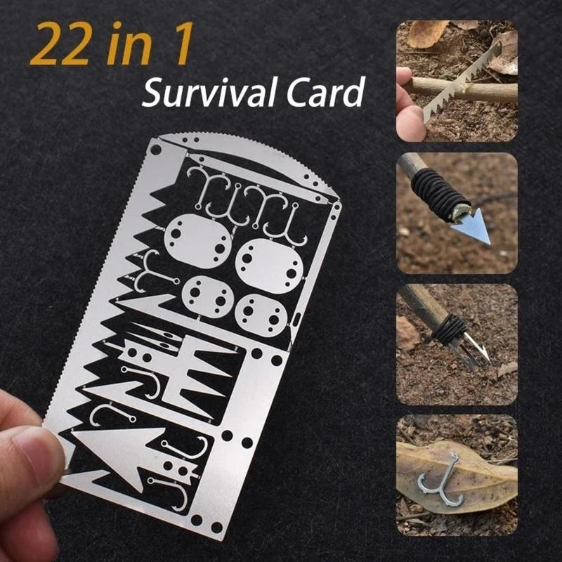22-in-1 Stainless Steel Survival Tool Card for Camping and Outdoors Default Title