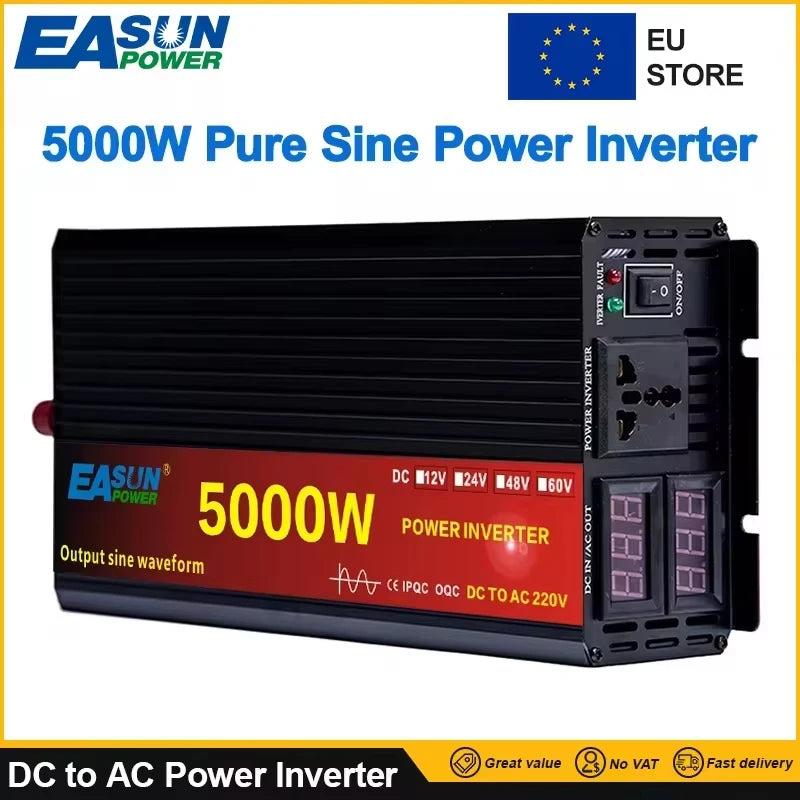 Pure Sine Wave Inverter 12V 24V DC to 230V AC with LED Display 2000W Car Power Converter